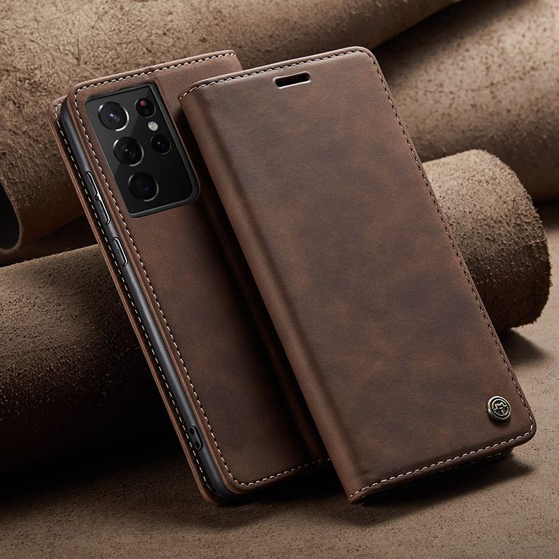 Suitable for Samsung S21 Phone Case with Magnetic Card Slot, S21+ Full Edge Protection, Anti-Drop S21Fe Protective Case, Galaxy S21 Ultra Flip Leather Case Sm-G9980 Retro Business Creative