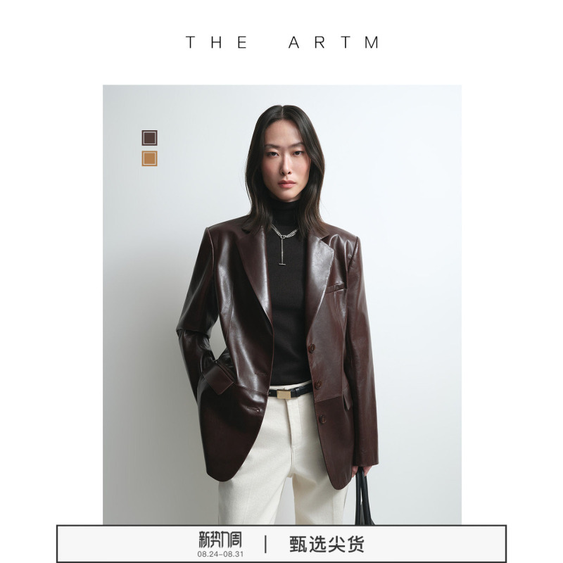 The Artm British Imported First-Layer Lambskin Oil-Waxed Suit Jacket, New Autumn Style with Horsebit Leather Jacket