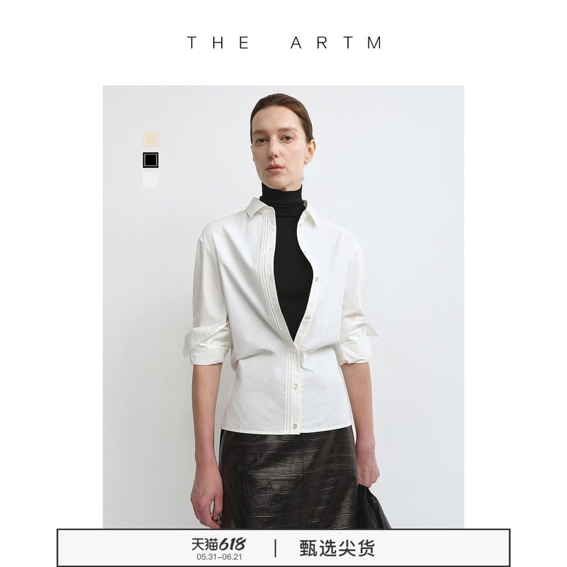 【Intelligent Wardrobe】The Artm Long-Staple Cotton Long-Sleeve Waist-Cinching White Shirt Women's Top New White Shirt