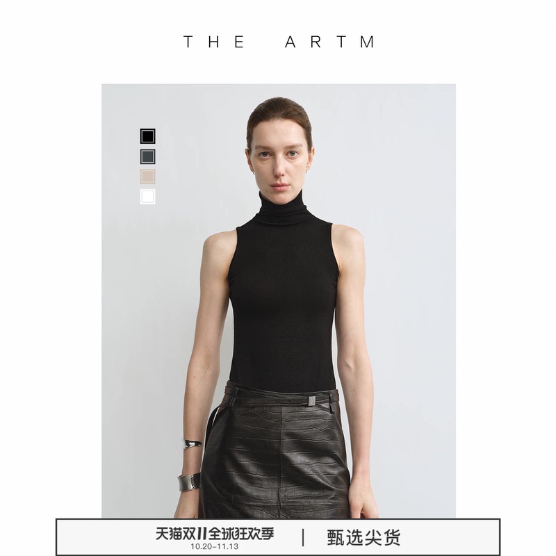 [Same Style as Tian Xiwei] the Artm Machine Washable Wool Black Turtleneck Knitted Sleeveless Vest for Women to Wear Outside