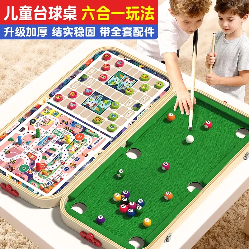 Wooden Ball Children's Billiard Table Six-In-One Small Home-Use Billiard Table Bouncing Chess Birthday Gift Parent-Child Interactive Gift Box