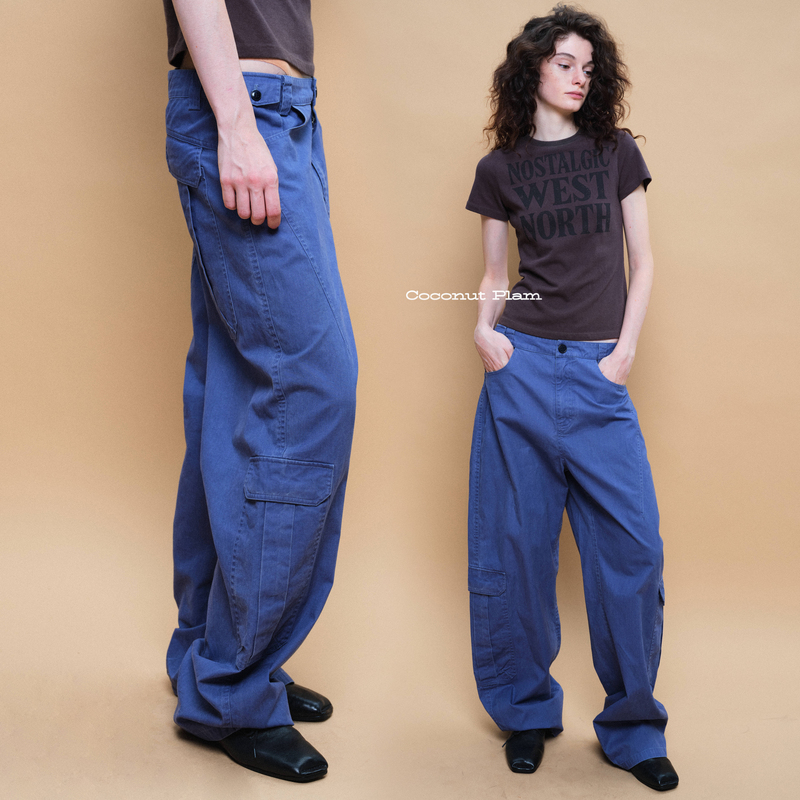 Coconutplam* Multi-Pocket Washed Work Pants, French Work Blue/Navy Blue