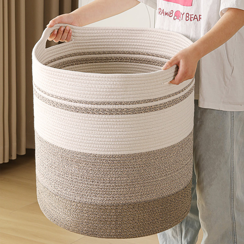 Dirty Clothes Basket, Hand-Woven Cotton Rope Storage Basket, Simple and Modern Multi-Color Storage Basket, Bedroom Dirty Clothes Basket Storage