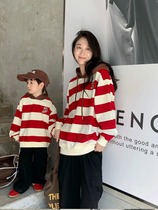 Internet celebrity parent-child clothing autumn new mother-daughter clothing striped hooded sweatshirt Western style Korean style mother-child contrasting spring and autumn tops