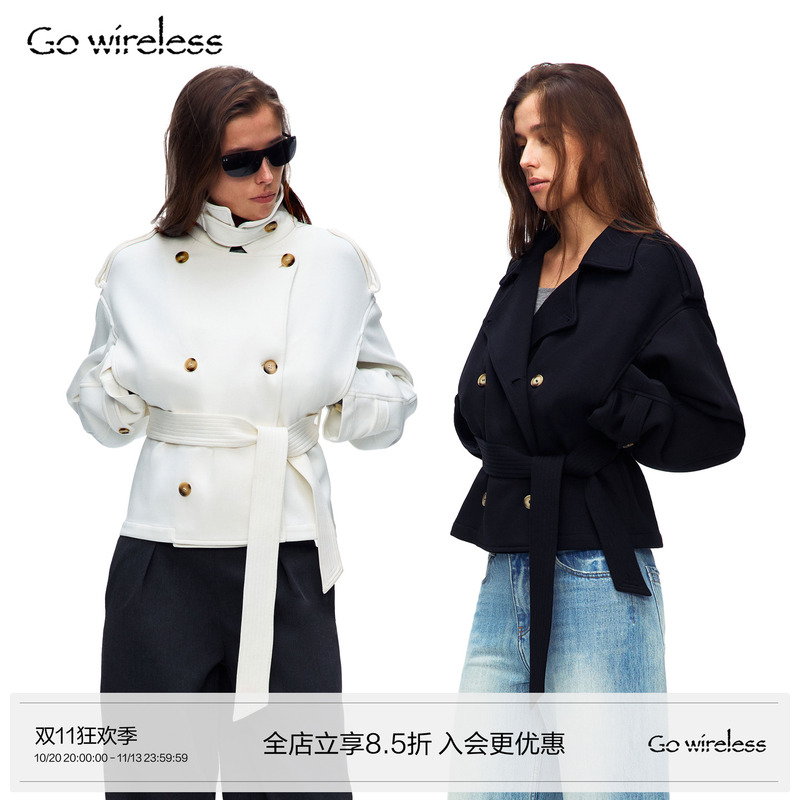 Gowireless Air Layer Double-Breasted Stand-Up Collar Short Loose Casual Lightweight Windbreaker Jacket