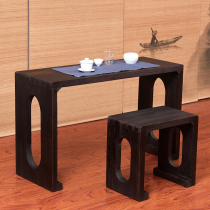 Burnt Paulownia Guqin Table and Stool Dovetail Mortise and Tenon Solid Wood Whole Board Thickness 4CM Resonance Solid Wood Tea Table Calligraphy Table and Stool