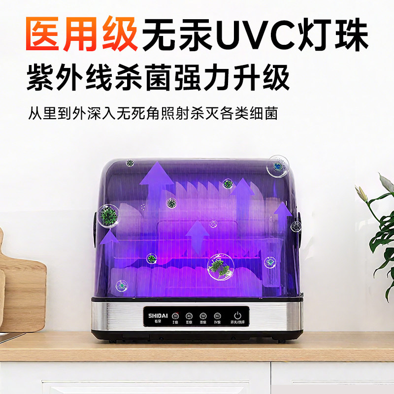 Shidai Disinfection Cabinet for Home Use, Small Kitchen Countertop Uv Sterilizer for Baby Bottles, Tableware, and Cutlery with Dryer, No Draining Needed