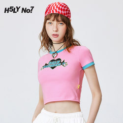 H5LY NO7 star love logo printed slim fit sweet spicy dopamine contrast ເສື້ອຍືດຜູ້ຍິງຮ້ອນ