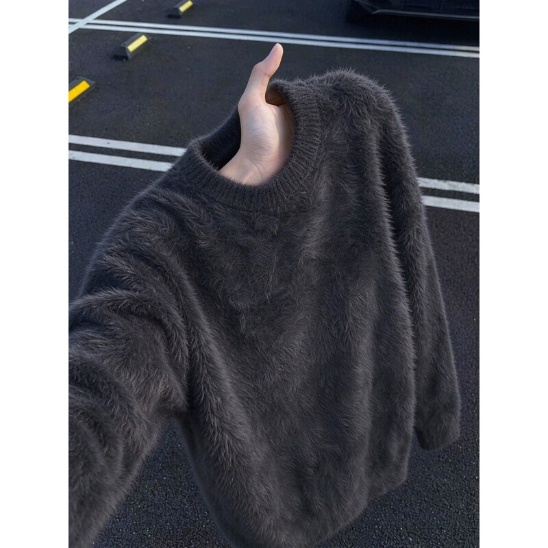 Dark Gray Soft Mink Velvet Sweater for Men, Autumn and Winter Lazy Style Inner Wear, Cleanfit Base Knitwear