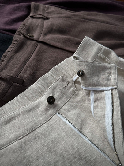 Oclin 70% High-End Linen A-Line Trousers with Three-Dimensional Pleated Tailoring, Fully Hemmed Lining, New Luxury Style