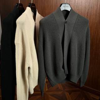 Oclin diagonale knopfleiste, strickjacke aus 50 % wollmischung, knöpfe, verstellbarer saum, taoistische robe, v-ausschnitt, luxuriöser emporkömmling