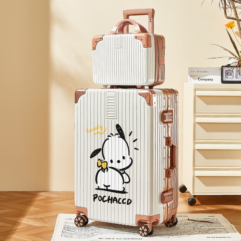 Suitcase Woman Aluminum Frame Crate Rod Case Student Cute Graffiti Cartoon Suitcase Durable Cryptobox Den box-Taobao