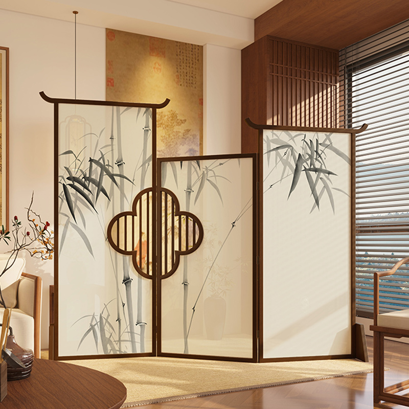 New Chinese-Style Movable Folding Screen for Entryway, Blocking View, with Song-Style Aesthetics, Suitable for Tea Rooms and Clubs, Retro-Style Background Decoration