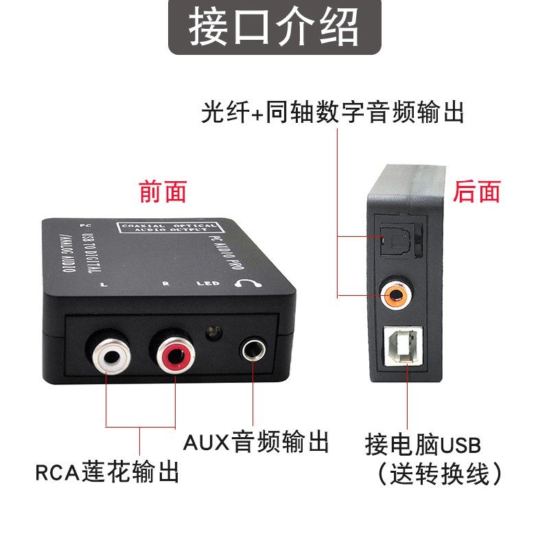 Laptop Desktop Computer USB External Sound Card to Coaxial Fiber Optic Dts Dolby Ac3 Source Code Output 5.1