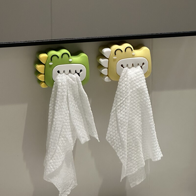 Cartoon Little Dinosaur Towel Holder, No-Drill, Cute and Fun, for Bathroom and Kitchen, Children's Towel and Face Towel Storage Clip