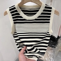 Collision Color Striped Display Slim Movement Vest Woman Outside Wearing 2024 Chunxia New Unique Dont To The Little Spicy Girls Knitted Shirt