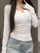 European tops 2024 new autumn retro lazy style fashionable solid color slimming long-sleeved bottoming sweater