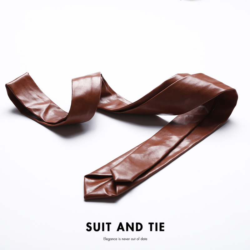 Suitandtie High-End Men's Leather Tie Business Wedding Groom Unisex Casual Retro College Style Narrow Version