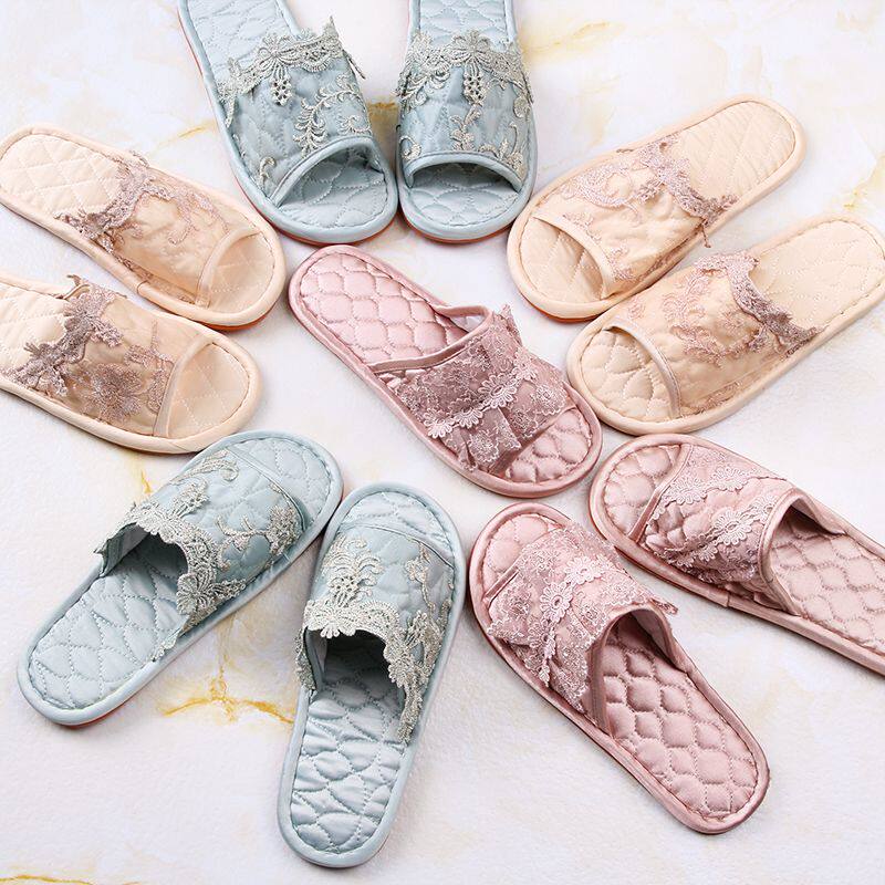 European slippers fabric soft soles indoor luxury flooring slippers bulletin soles anti-slippers high-end satin