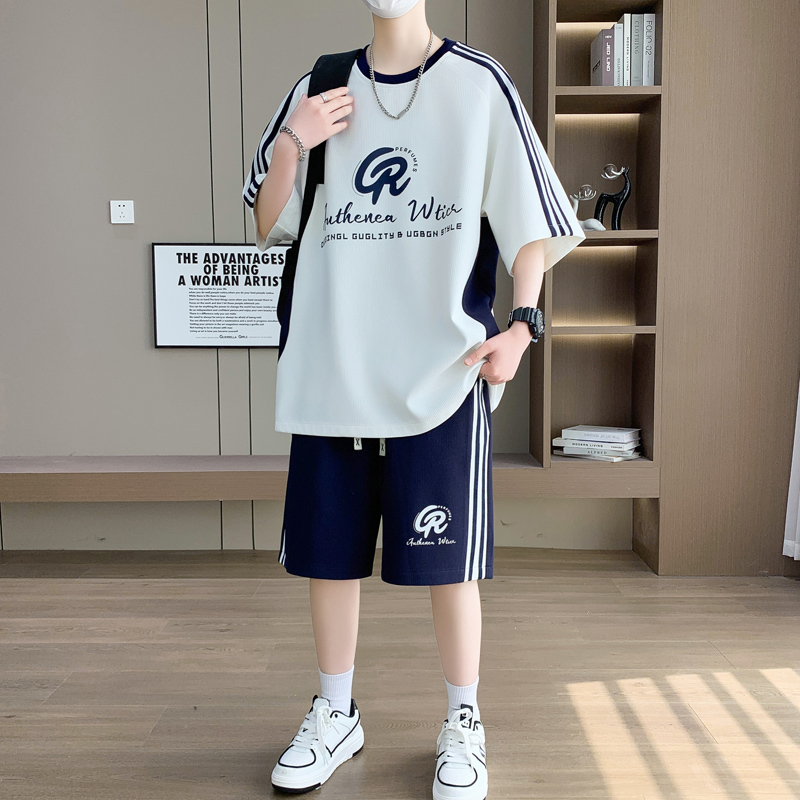 Youth Summer Suit for Boys 2026 New Style Junior High School Students Ice Silk Short-Sleeved T-Shirt Big Boy Men's Clothing Set