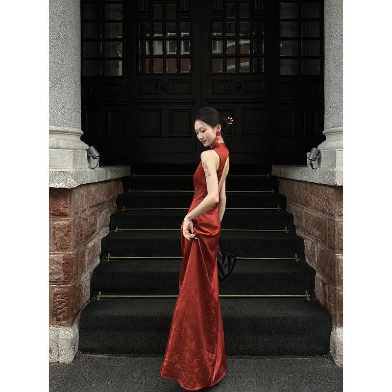 Suye Suye Chinese-Style Red New Chinese Bride Engagement 2026 Stunning Jacquard Backless Banquet Dress Suye Suye Chinese-Style Red New Chinese Bride Engagement 2026 Stunning Jacquard Backless Banquet Dress