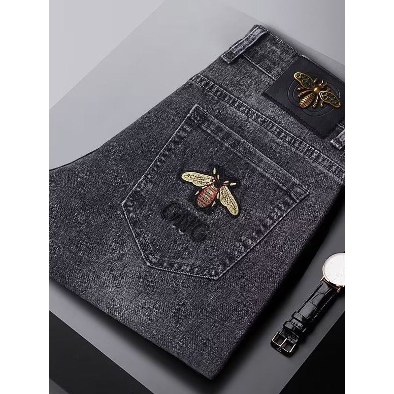 Redi Polo Flagship Store European Station Trendy Brand Embroidered Jeans for Men, New Spring and Autumn High-End Stretch Slim-Fit Casual