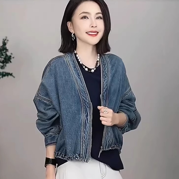 Rongrong [Star Twilight Blue Sea] Lyocell Cotton Denim Short Long-Sleeve Top Jacket C-I20510