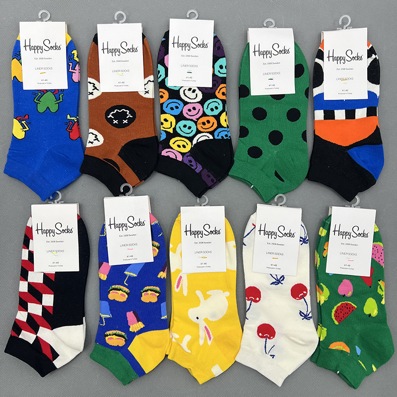 Happysocks Men's Short Socks, Simple Trendy Brand, Low-Cut Shallow Socks, Moisture-Wicking, Footless, All-Season Pure Cotton Socks