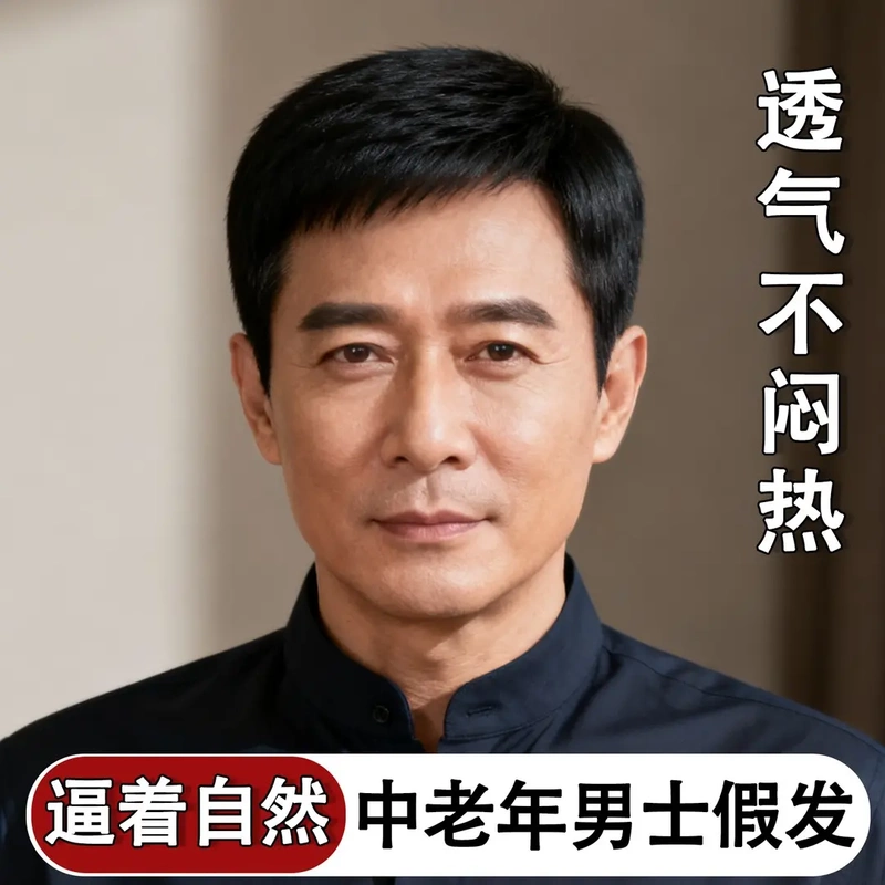 Men's Full Head Wig, Short Hair for Middle-Aged and Elderly, Covers Gray Hair, Realistic and Natural, Breathable Men's Wig