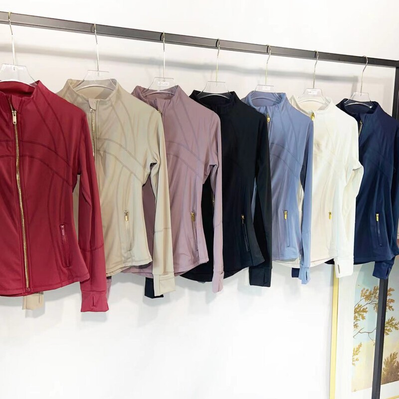 Yoga Jacket Women's Tight-Fitting Stand-Up Collar Gold Zipper Long-Sleeved Top Sports Running Quick-Drying Jacket