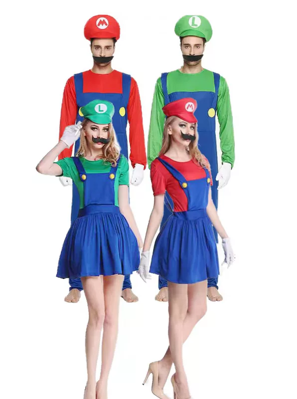 Halloween cosplay anime trang phục cha mẹ-con chơi người lớn và trẻ em Mario quần áo Super Mario áo liền quần