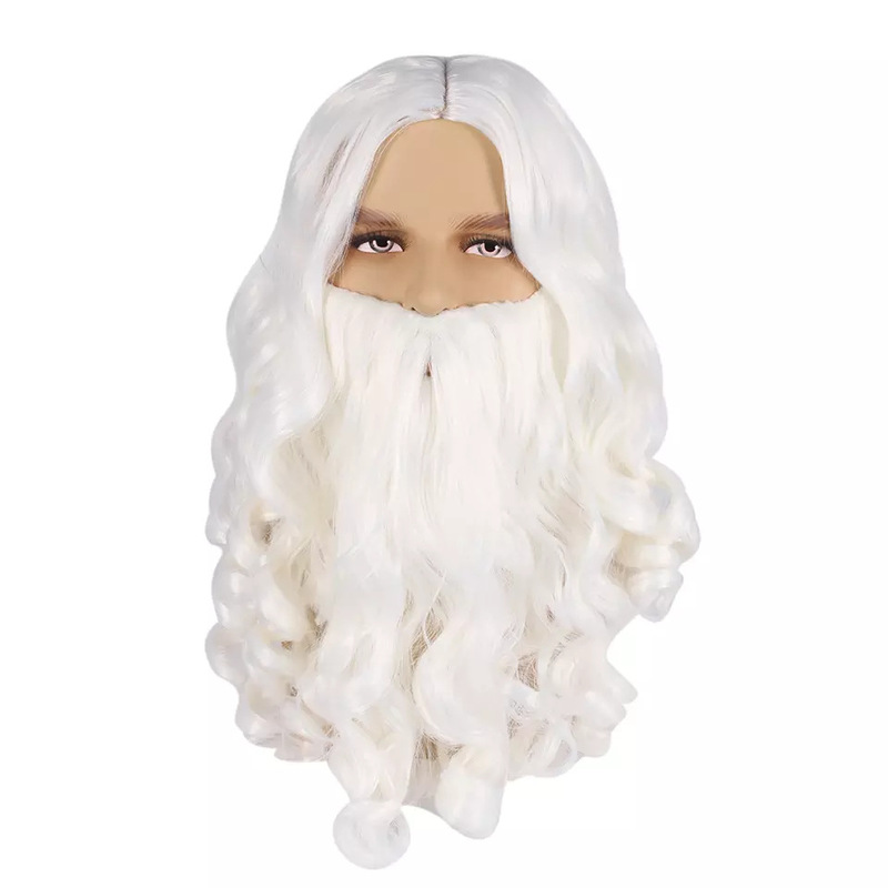 Christmas Santa Claus Wig and Beard Wizard Wig and Beard Set White Beard Long Curly Hair Set Christmas Party Costume Christmas Santa Claus Wig and Beard Wizard Wig and Beard Set White Beard Long Curly Hair Set Christmas Party Costume