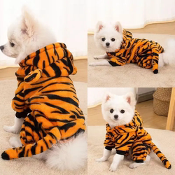 Cute Tiger Costume for Small Dogs, Teddy, Bichon, Pomeranian, Small Dogs, Pets, Cats, Autumn and Winter Warm Four-Legged Clothing