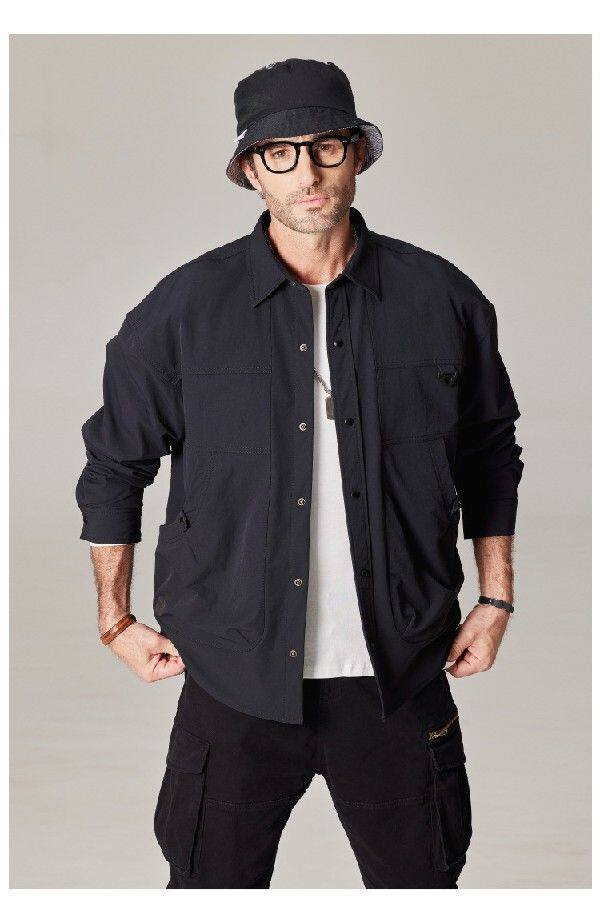 Джинсовая рубашка high-end tooling shirt jacket men's 2023 winter new cotton v Other