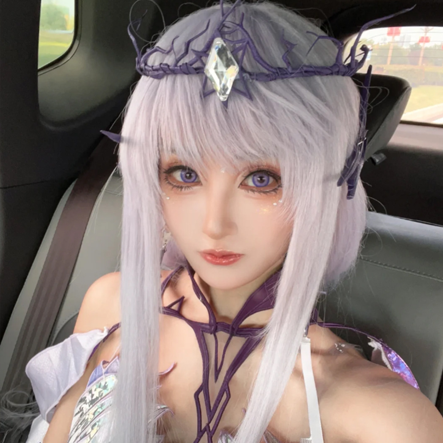 圣采儿cos暗紫假毛女神印王座长刘海仿真头皮混丝白长直发全头套_COSPLAY配件_淘宝游戏网