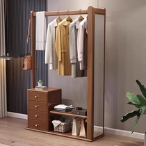 Dongwo Misiluo solid wood coat rack dressing mirror one-piece floor-standing clothes rack full-length mirror multi-functional storage rack