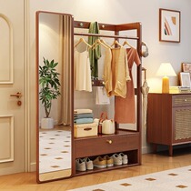 Beizhaisen solid wood coat rack floor-standing bedroom clothes rack dressing mirror integrated storage rack space-saving storage rack
