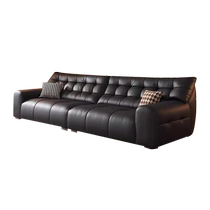 Biffel French retro leather sofa Italian light luxury living room size three-seat straight leather art sofa