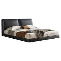 Meimengyi Da Black Cow Leather Bed Italian Minimalist Double Bed Modern Simple Master Bedroom Light Luxurious Tofu Block Suspension Bed