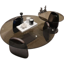 Dongwo Aixing internet celebrity round glass coffee table living room home modern simple light luxury solid wood side table combination small table