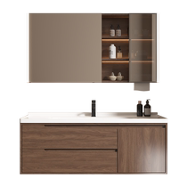 Yidas new mid-century style walnut ceramic integrated basin bathroom cabinet combination bathroom hand and face washbasin