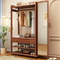 Dongwo Misiluo solid wood coat rack floor-standing bedroom clothes hanger dressing mirror storage rack removable