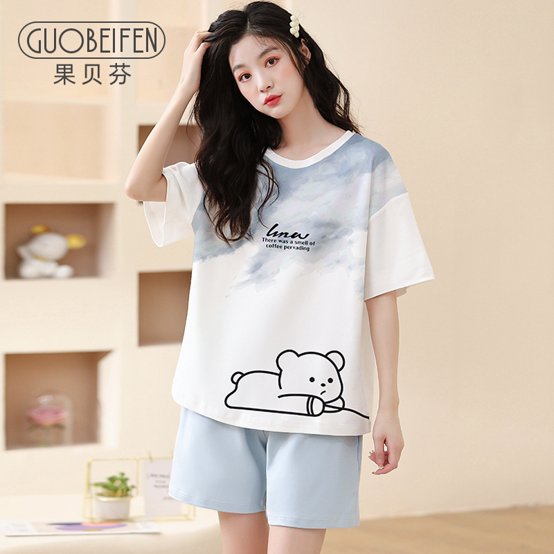 フルーツベイフェンパジャマレディース夏純綿ホーム服夏半袖ショートパンツ夏薄手スーツは外で着用できます