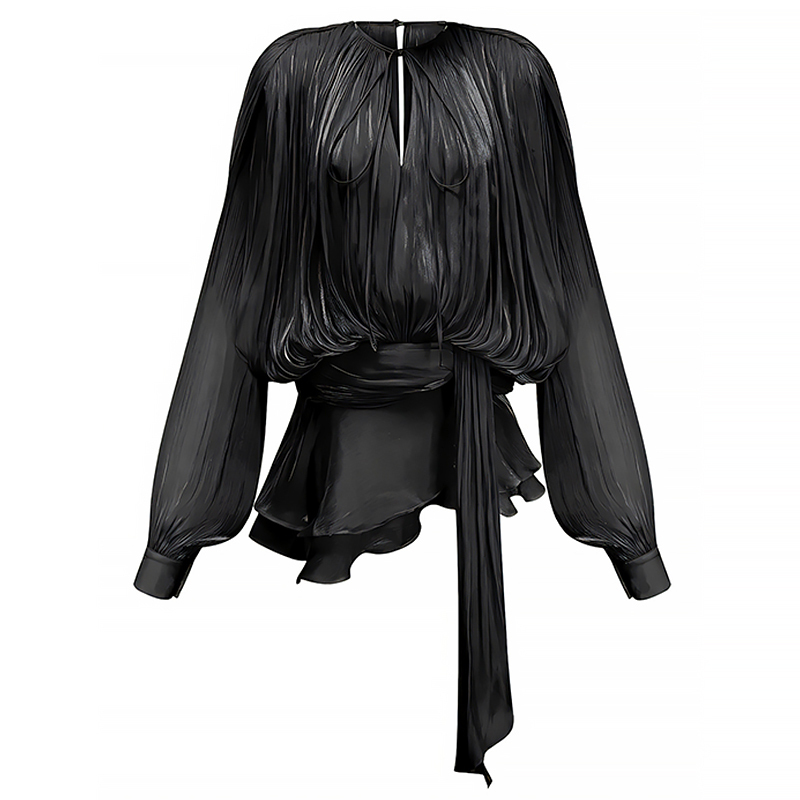 Missstudio Fashionable Niche Design Irregular Hem Ruffle Shirt Dress Lantern Sleeves Loose Short Skirt Missstudio Fashionable Niche Design Irregular Hem Ruffle Shirt Dress Lantern Sleeves Loose Short Skirt