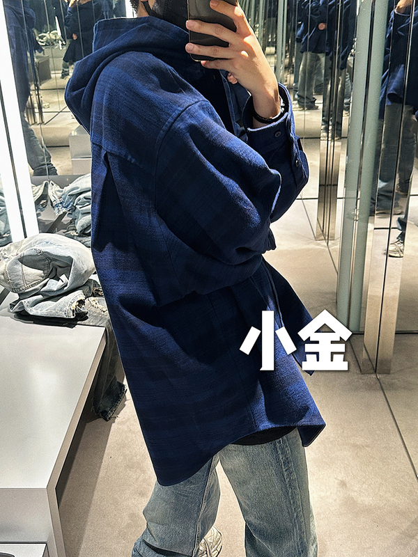 Kfm "Reset Paris" Custom Woven Flannel Plaid Wool Hooded Loose-Fit Jacket Kfm "Reset Paris" Custom Woven Flannel Plaid Wool Hooded Loose-Fit Jacket