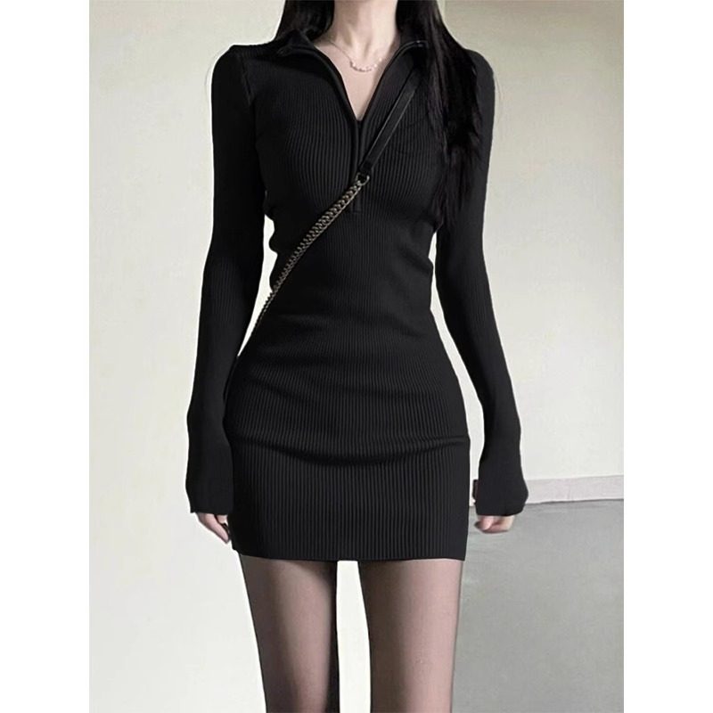 Little Mom Wind Liandress Girl with dress Hip Dresses Black Silk Matching Dresses Hot girls wear a hitch winter new women's dress suit-Taobao