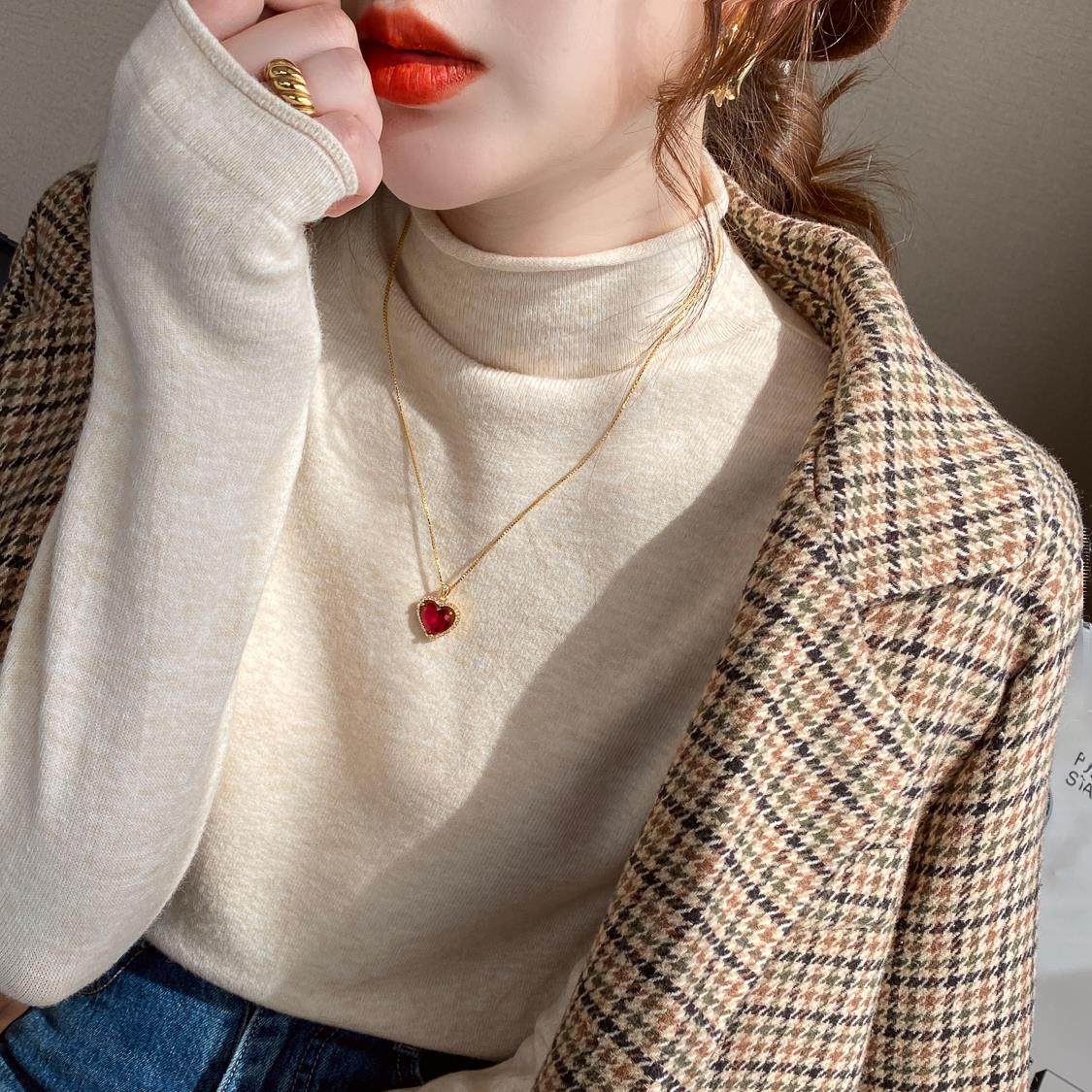 Half-height collar bottom-shirt female autumn winter interias spring and autumn foreign air 2023 new long sleeves knit pure blouses-Taobao
