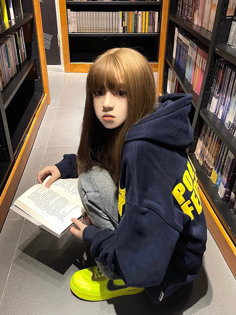 American boarder even cap oversize sweatshirt lady autumn winter 2023 new mistress plus suede thickened and heavy coat-Taobao