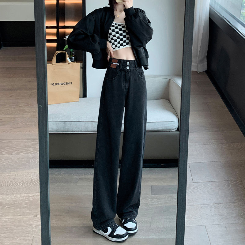 Autumn Winter Broadlegged Jeans Female Spring Autumn High Waist Loose Display Slim Straight Drum Big Code 100 Lap Feel Tug Pants-Taobao