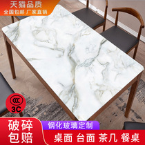 Marble pattern tempered glass wine counter top customized round rectangular dining table desk coffee table TV cabinet painted